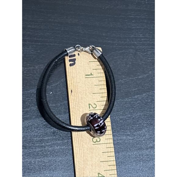 PANDORA Murano Purple Blossoms Extra Large Charm In Sterling/ Leather Bracelet - Picture 7 of 7